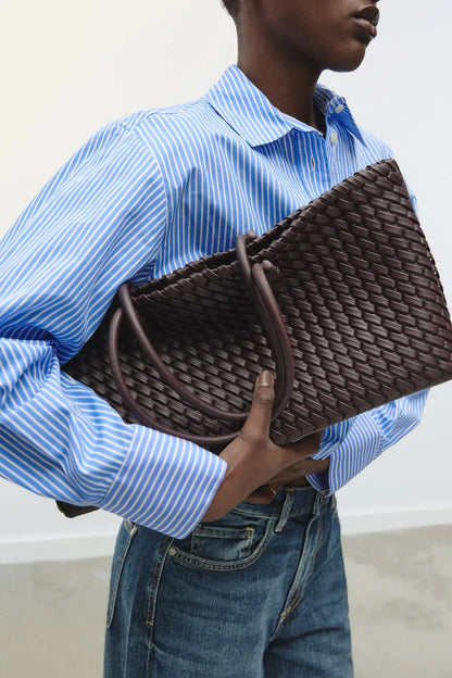 ELONGATED WOVEN SHOPPER BAG Fashionable Top Handle Tote Bag, Women's Shoulder Handbags Luxury Design for Everyday Style