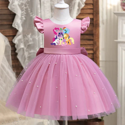 My Little Ponys Toddler Girls Pink Princess Dress Baby Girl Birthday Party Tutu Gown Backless Bow Beading Costume