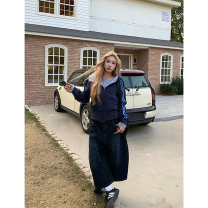 High Waist Vintage Design Hip Hop Straight Baggy Denim Pants