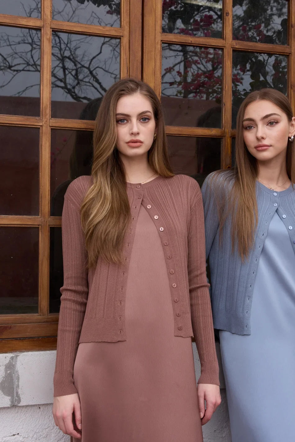 Lace slip satin dress + lace satin skirt +knitting vest + knitting cardigan collection woman dressy outfit