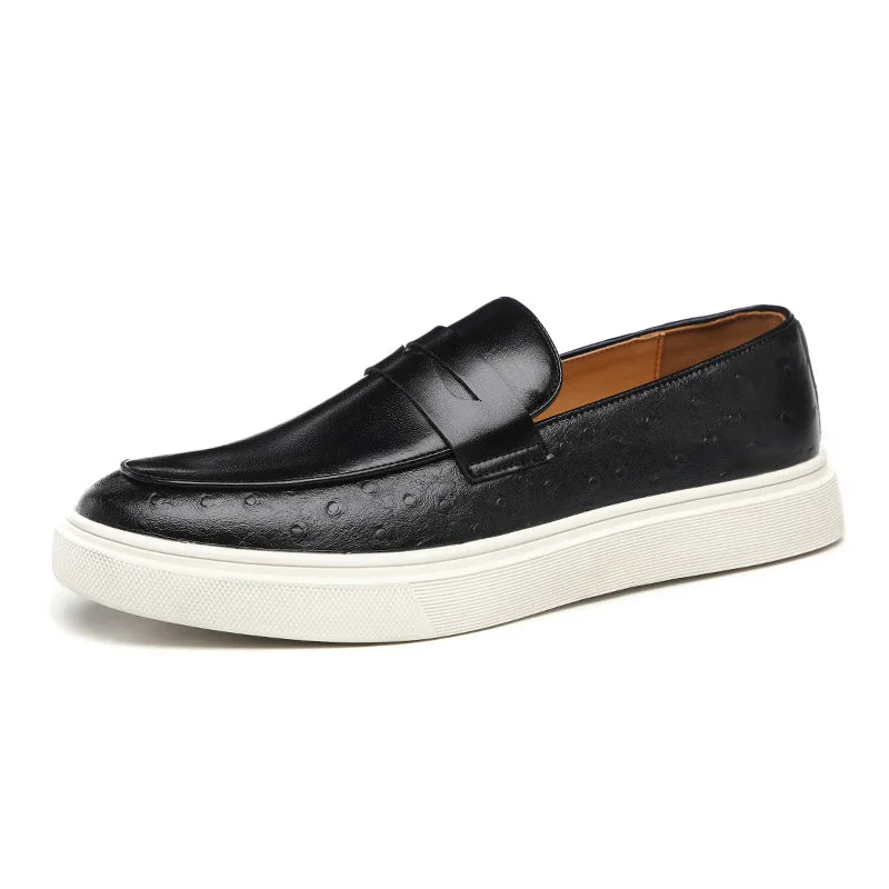 Fashion Men's Casual Shoes Embossed Leather Men British Style Penny Loafers Mens Slip-on Thick Sole Outdoor Flats