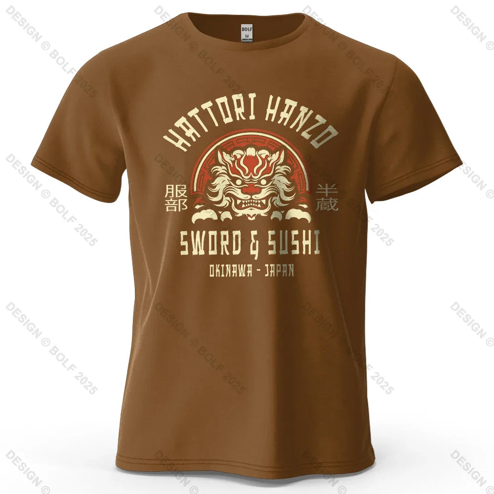 Samurai Warrior Printed Men's T-Shirt 100% Cotton Oversized Cultural Art Graphic Tees for Women Tops Tees Casual Streetwear