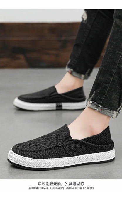 Summer Casual Loafers Men Breathable Slip On Urban Shoes Men Classic Linen Canvas Sneakers Male Light Flats Lazy Shoes Cheap