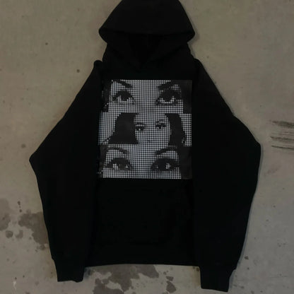 Vintage Style Hoodie Embroidery Print Hoodies Women Grunge Sweatshirt Tops Streetwear Harajuku Gothic Y2k Women Clothing