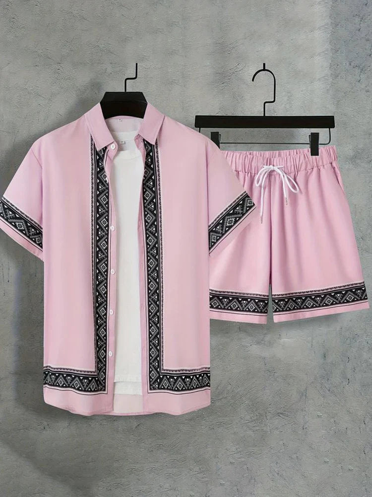 Conjunto de Camisa Masculina de Verão Impresso em 3D e Conjunto de Shorts Masculino e Feminino Moda Casual Fresco Simples Colarinho Havaiano