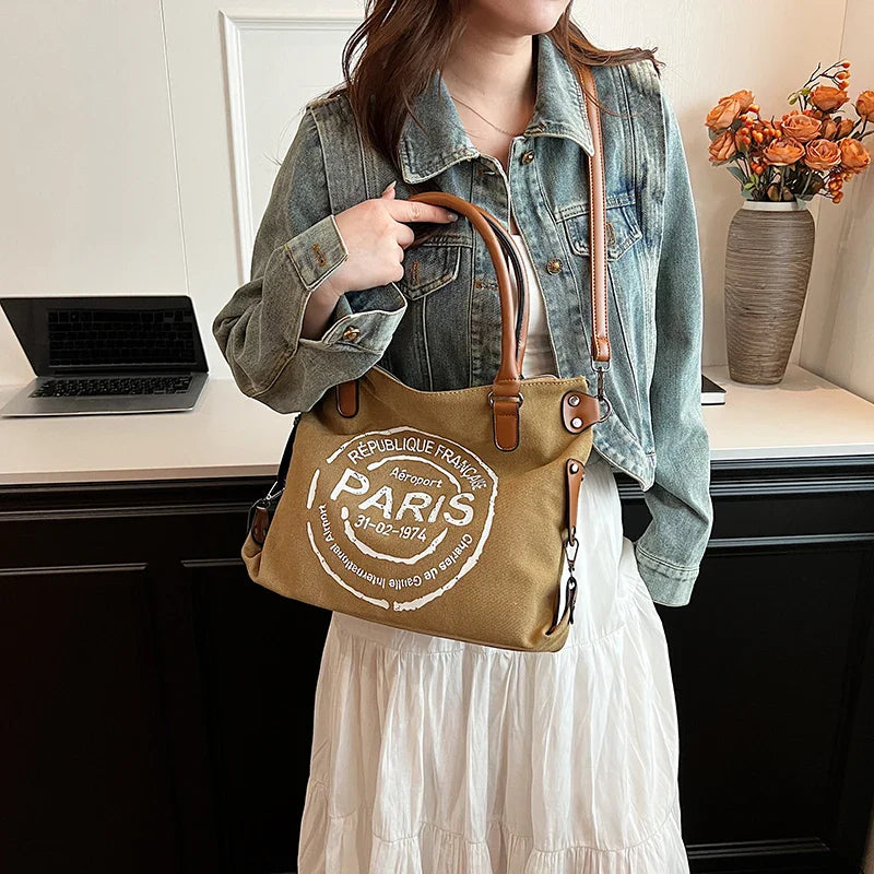 Portable Canvas New Trend Fashion Women's Bag Letter Large Capacity Tote Bag Leisure Commuting Single Shoulder Diagonal Span
