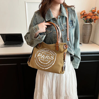 Portable Canvas New Trend Fashion Women's Bag Letter Large Capacity Tote Bag Leisure Commuting Single Shoulder Diagonal Span