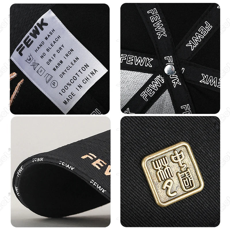 High Quality Chinese Style FEWK Letter Embroidery Cotton Adjustable Baseball Cap Sun Hat Trucker Caps Dad Hats