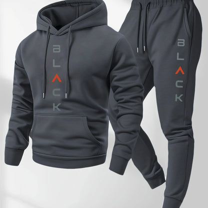 Mens soft comfortable Boston print hooded sweatshirt sweatpants set eco-friendly thin velvet warm autumn winter hoodies