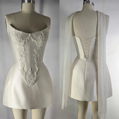 Customized Elegant White Satin Exquisite Appliques Wedding Dress Fashion Bridal Party Sexy Strapless Delicate Bridal Gowns
