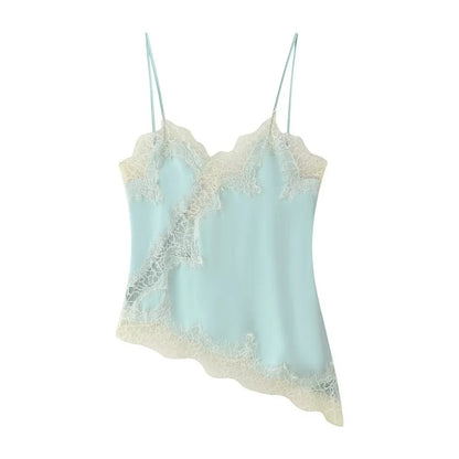 Lace Patchwork Short Camisole Stain Tops For Women Sexy Backless Tops Summer Sleeveless Women Straps Beach Top Female