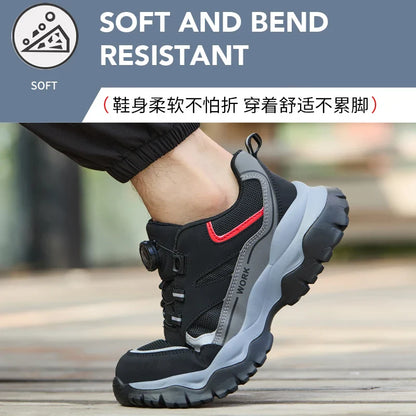 Men's Work Safety Boots Steel Toe Shoes Indestructible Shoes Puncture-Proof Work Boots Kevlar fabric Rotating Button Shoes