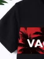 Tween Boys Casual Coconut Tree Print Short Sleeve And Shorts Set for Outdoor Beach Vacation Style Spring/Summer Gift Idea