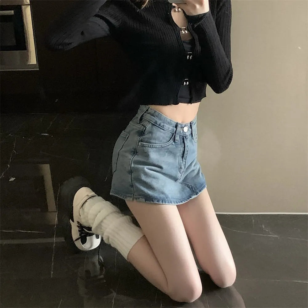 Summer High-Waisted Vintage Women Denim Short Skirt Small New Slim Sexy Korea Fashion Girl Cute Street A-line Mini Jeans Pants