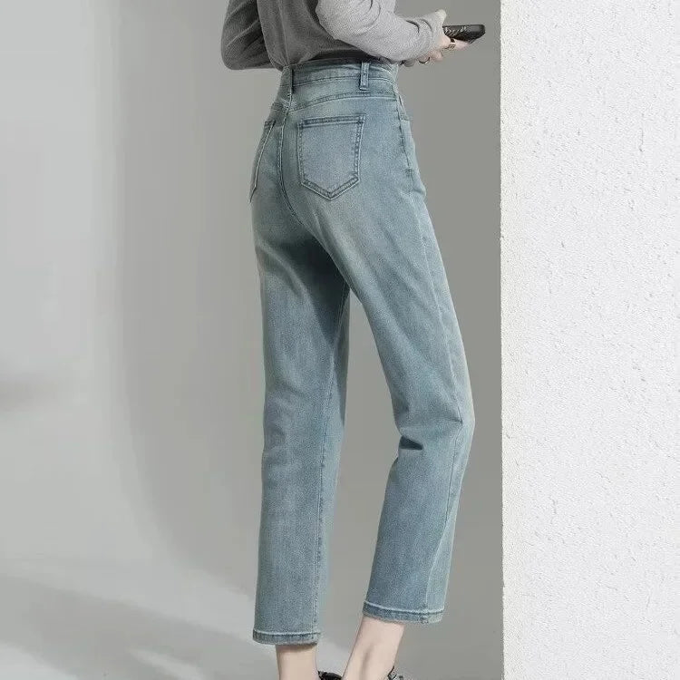 High Waist Straight Leg Nine Tube Pants