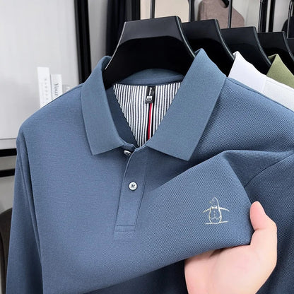 100% High-quality Cotton Latest Men's Polo Long Sleeve Autumn Spring Warm Fashionable Business Casual Cozy Delicate Embossed Top