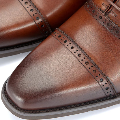 Men's Genuine Leather Brogue Oxfords, Business Formal Dress Shoes with Soft Rubber Sole