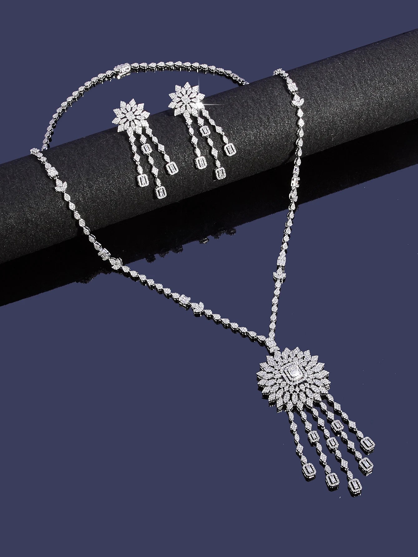 Sweater Long Necklace Earring Jewelry Sets For Women Wedding Party Zircon CZ African Dubai Bridal Jewelry 2024