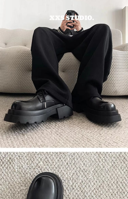 Original niche polished formal leather shoes new high-end feel thick sole with 7CM height increase big head casual shoes
