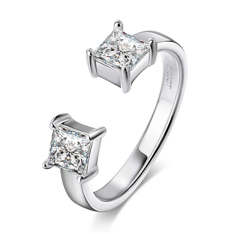 1CTTW 4.5mm Princess Cut Certified Moissanite Rings for Women Adjustable 100% 925 Sterling Silver Wedding Party Band Gift