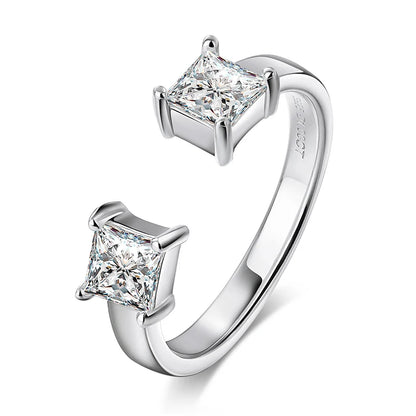 1CTTW 4.5mm Princess Cut Certified Moissanite Rings for Women Adjustable 100% 925 Sterling Silver Wedding Party Band Gift