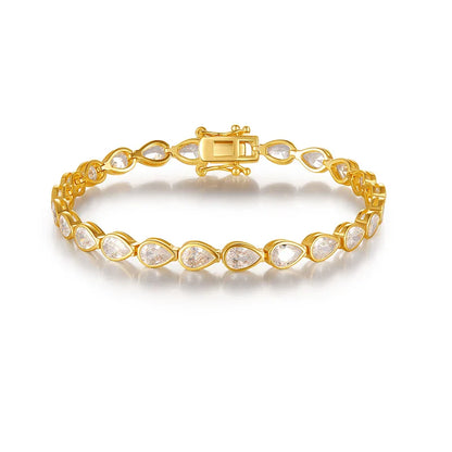 Plated 18K Pear Cut Zircon Moissanite Tennis Bracelet for Women Men 4*6mm Gems Luxury Wedding Chain Pure S925 Silver