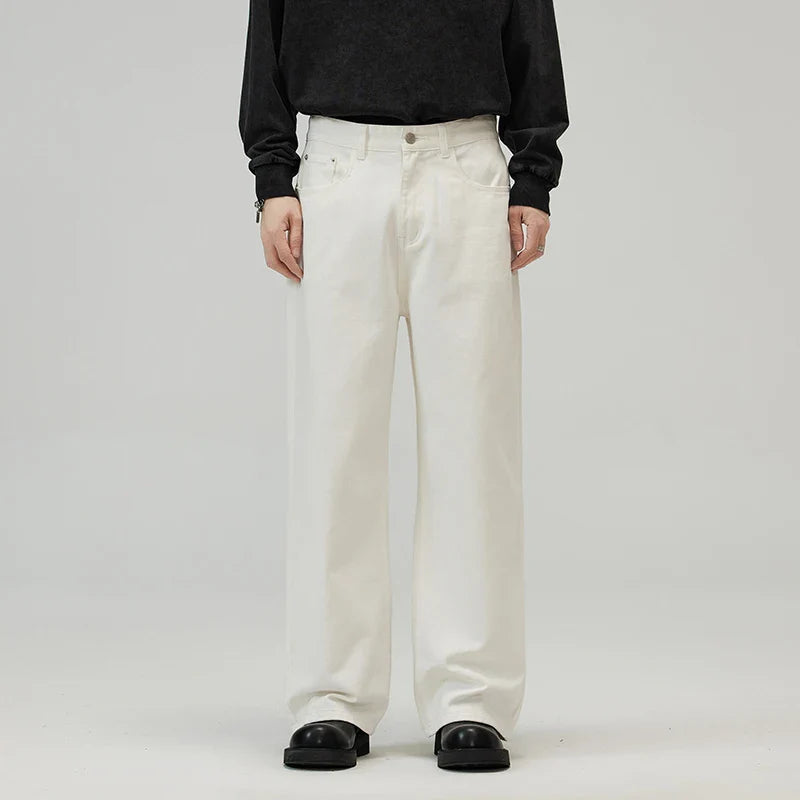 Men Baggy Wide Leg Jeans 100%Cotton Spring Casual Denim Pants Loose Straight Comfort Breathable Fashion Streetwear Male Trousers
