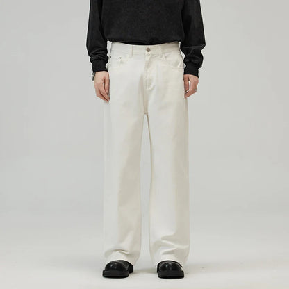 Men Baggy Wide Leg Jeans 100%Cotton Spring Casual Denim Pants Loose Straight Comfort Breathable Fashion Streetwear Male Trousers