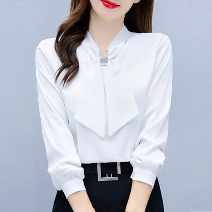 Blusas Mujer De Moda 2024 Long Sleeve Blouse Women Bow Collar Chiffon Blouse Shirt Tops Women Blouses Shirts Blusa Camisas F335