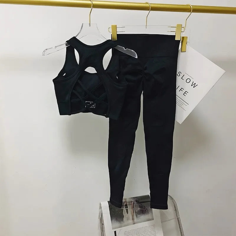 Sexy Back Design Fitness Bra for Women Pilates Shock-Proof Running  Training Tight Sports Pants Yoga Outfit Set