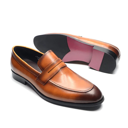 Luxury Brand Slip-On Men's Dress Shoes Genuine Leather Italian Penny Loafers Brown Blue Black Wedding Party Formal Footwear Male