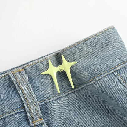 1Pair Cross Star Waist Buckle Adjustable Detachable Pants Clips Waist Tightener Nail-free Metal Button Snaps for Jeans Decor