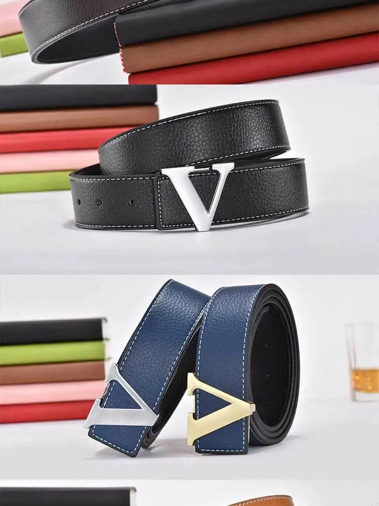 2024 New Temperament Business Men's Belt Letter Metal Button Head Versatile Decorative Jeans Dress Business Men's Belt