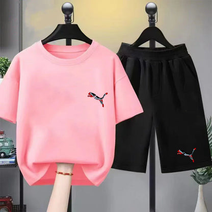 Summer white children's short sleeve 3-12 Years Kids cougar print T-shirt clothes boy girls pink shirt tees ventilate cool tops