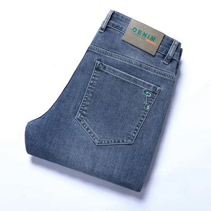 New Autumn/winter 2025 Stretch Wash Jeans for Young Men with Small Straight Elastic WaistJeans Pants Fashion Men's Trousers