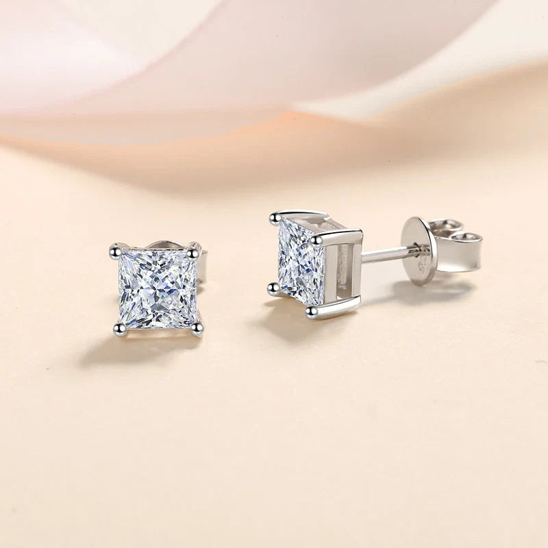 1ct Princess Cut Moissanite Earrings for Women S925 Sterling Silver with Gold Plated Ear Studs Wedding Party Fine Jewelry