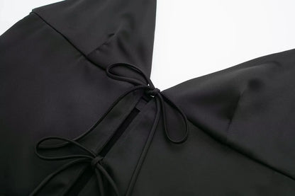 Women Front Bow Tie Top Elegant V Neck Solid Camis Sleeveless Backless Sexy Lady Straps Tanks Y2k Female Slim Crop Tops