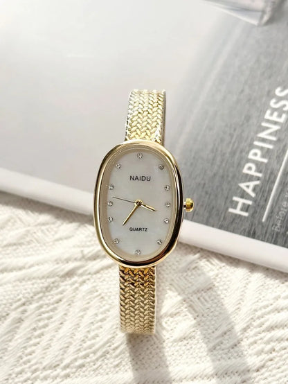 New Brand Quartz Watch for Women Luxury Gift Oval Dial Rhinestone Watch Adjustable Stainless Steel Strap Wristwatches Wholesale
