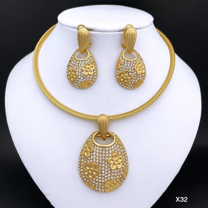 New Necklace And Earrings Set Unique Dubai Fashion Jewelry Nigeria Bride Wedding Party Gift