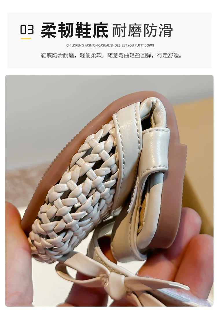 Sandálias Sandals for Girls Sweet Bowtie Baby Shoes Hollow Out Non-slip Sandals for Toddlers Children Soft Sole Kids Shoesصنادل