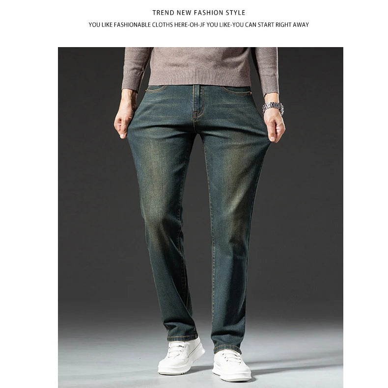 Premium Jeans Men's Autumn 2023 New Elastic High End Business Casual Old Vintage Straight Leg Jeans