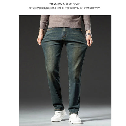 Premium Jeans Men's Autumn 2023 New Elastic High End Business Casual Old Vintage Straight Leg Jeans
