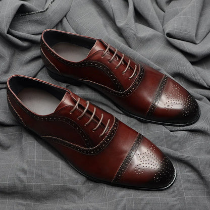 Luxury Italian Men's Wedding Dress Shoes Genuine Leather Cap Toe Lace-up Oxfords Lace-up Brogue Black Business Formal Shoes Man