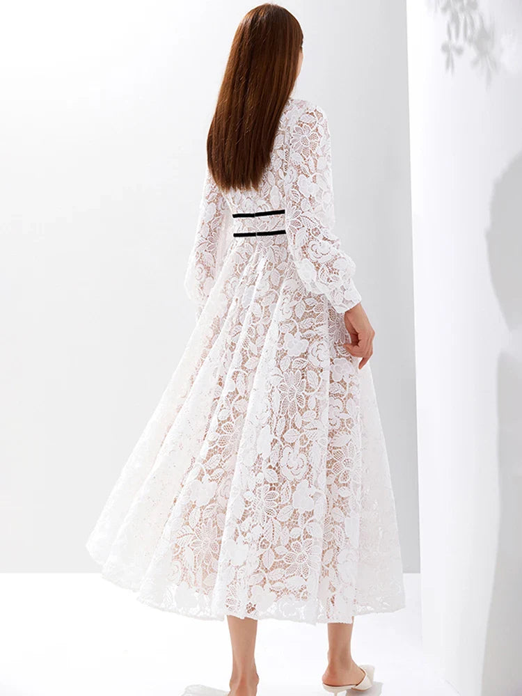 Quality Women Luxury Embroidered Long Maxi Evening Dress Elegant White New Long Sleeve Evening Party Dress Vestidos
