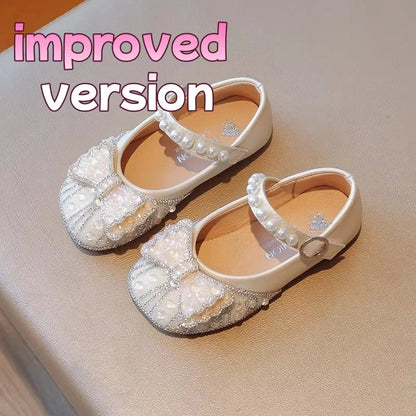 Size 23-34 Silver Bow Cute Princess Flat Shoes for Teenage Girls Casual Low Vamp Student Performance Dance Shoes