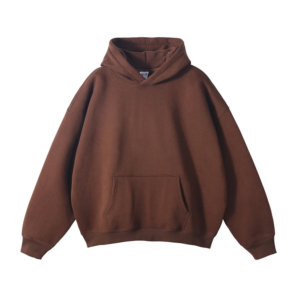 Thick 350gsm Fleece Hooded Hoodies For Men Unisex Winter Oversized Loose Basic Solid Sweatshirts Pullovers Coats HY0631
