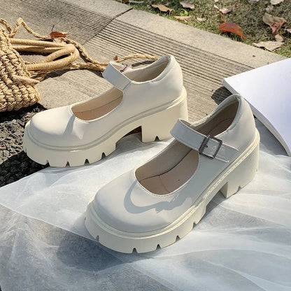 Patent Leather High Heels Mary Jane Shoes Women Japanese Style Ankle Buckle Platform Pumps Woman Punk Jk Uniform Lolita Shoes 43