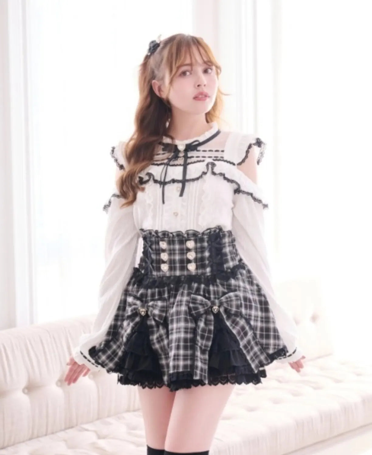 Liz Japanese New 2026 Spring Sweet Girl Heart Buckle Double Bow Lace Patchwork High-waisted Kawaii Elegant Princess Short Skirt