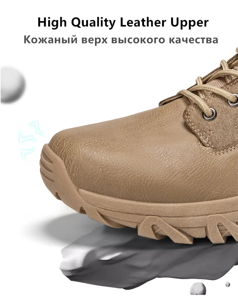 Brand High-Top Leather Men's Boots Breathable Desert Combat Men Work Ankle Outdoor Non-slip Hiking Boots Men's Motorcycle Boots