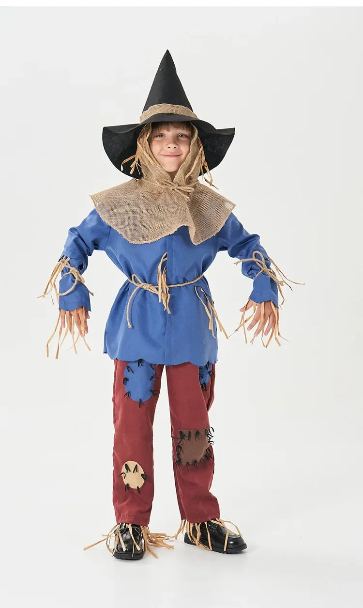 Boys Girls Scarecrow Costume Halloween Purim The Wizard of OZ Scarecrow Cosplay Outfit Fantasia Party Fancy Dress